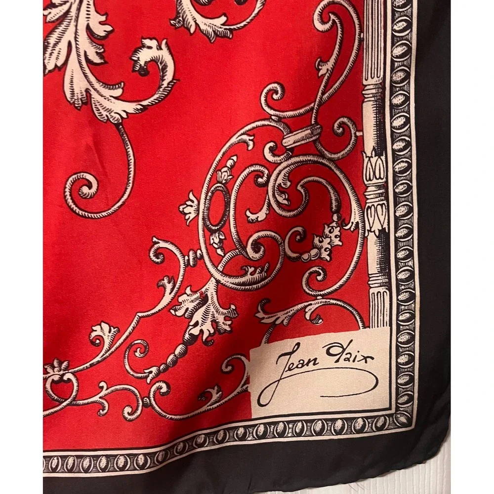 Jean Daix Vintage Silk Scarf Red Black White Heraldic Crest Lion Square 26x26